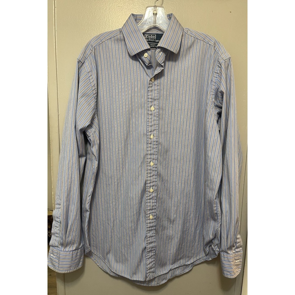 Polo Ralph Lauren Men's Shirt Blue Stripe Classic Fit Long Sleeve Large
